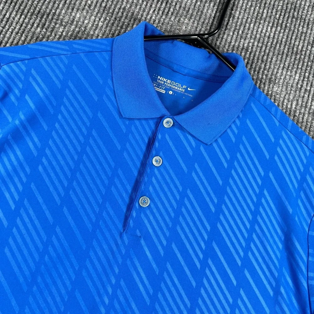 Nike Polo‎ Shirt Mens Large Blue Golf Tour Performance Short Sleeve Geometric